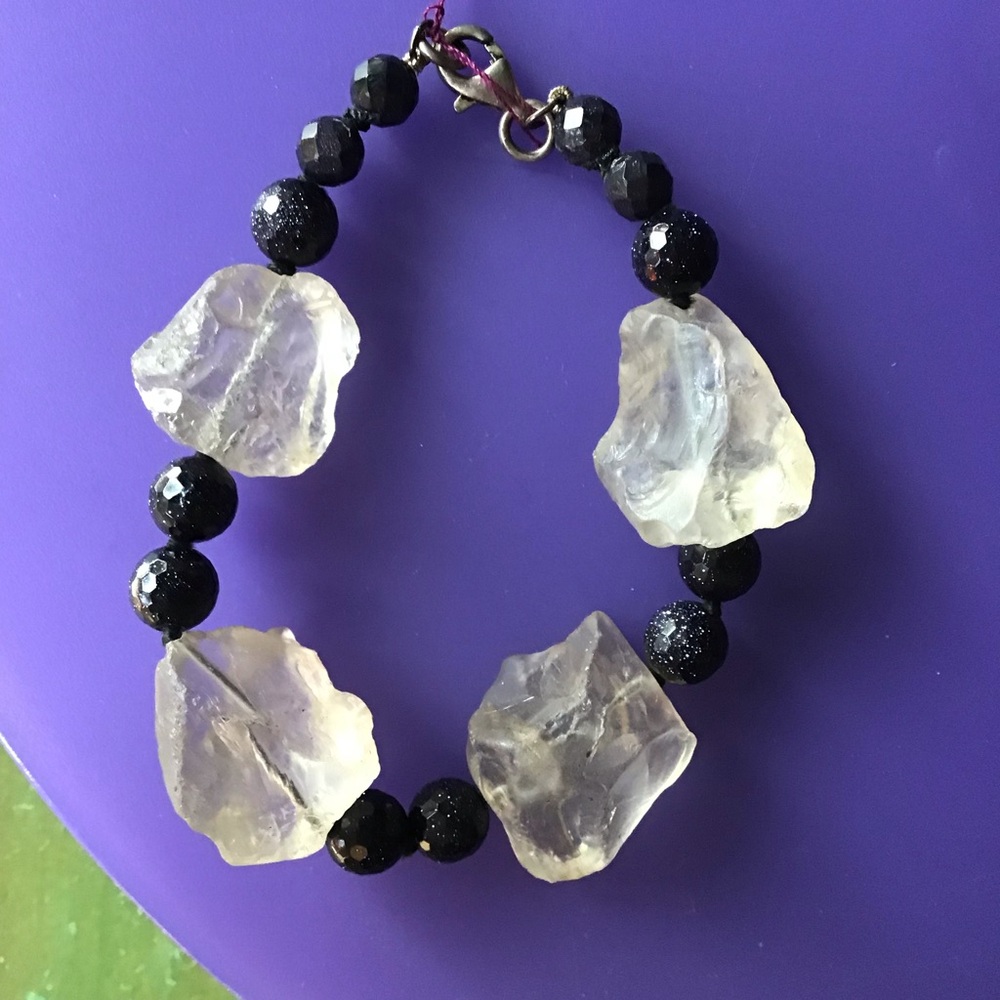 Quartz Crystal and Sunstone Beaded Bracelet
